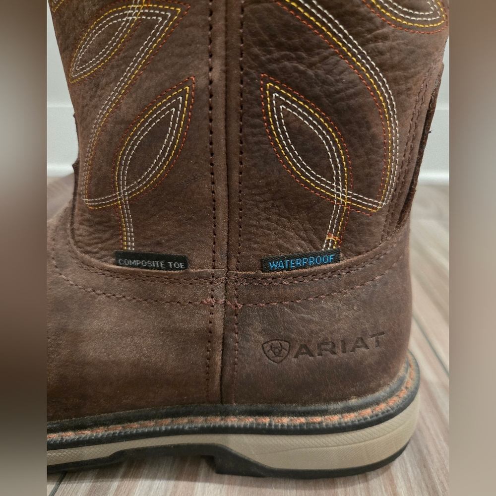 😁NWT Ariat Womens Riveter Pull-On CSA H20 Comp Toe Brown Leather Work Boots 8.5 - Picture 6 of 11